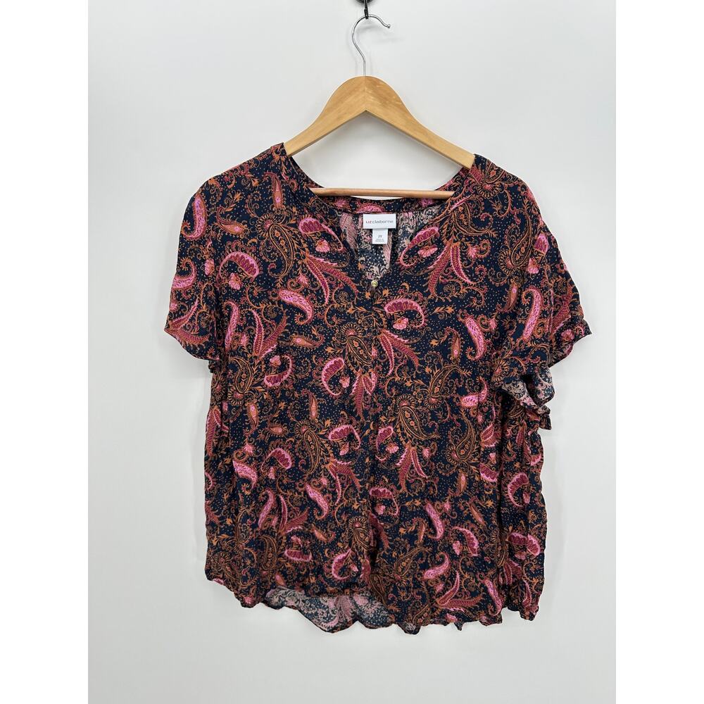 Liz Claiborne Paisley Top Women Sz 2X Boho Moody‎ Floral Everyday Casual Chic